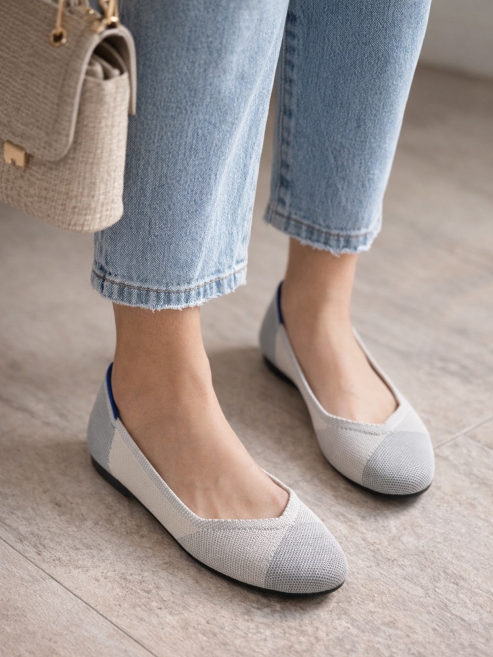 Rothy's Rare and Hard to Find Knit Ballet Flats in Light Gray Tan Size 7.5